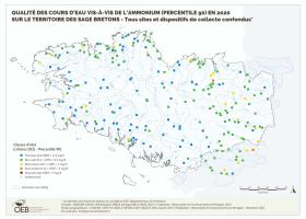 Qualité des cours d'eau bretons vis-à-vis de l'ammonium (Q90) en 2020