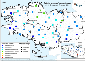Etat des nappes d'eau souterraine de la Bretagne à fin mars 2024