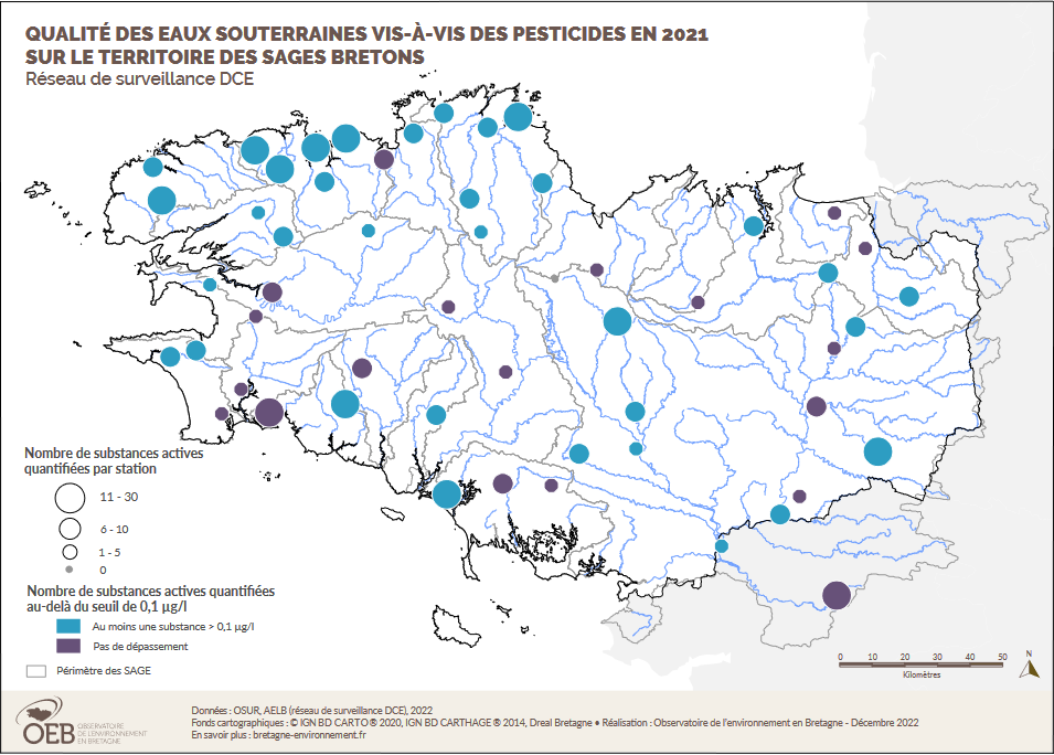 carte qualité des eaux souterrines vis-à-vis des pesticides en 2021