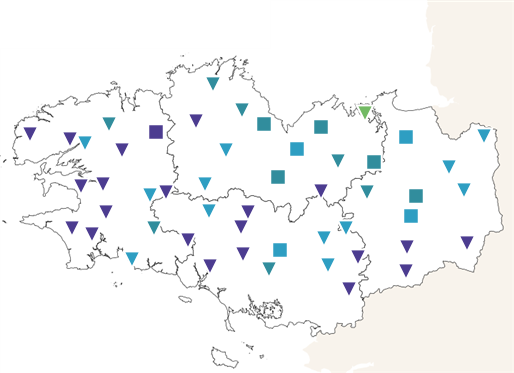 Carte du niveau des piézomètres bretons en avril 2024