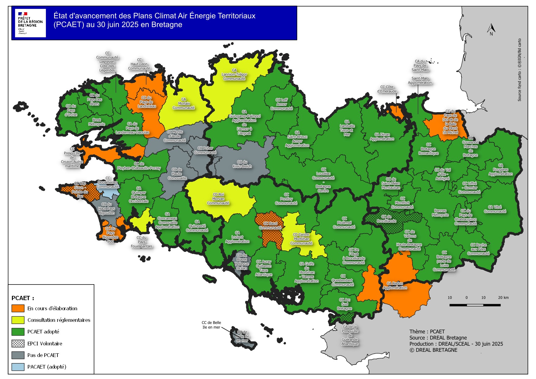 État d'avancement des Plans Climat Air Énergie Territoriaux - Situation en juin 2025