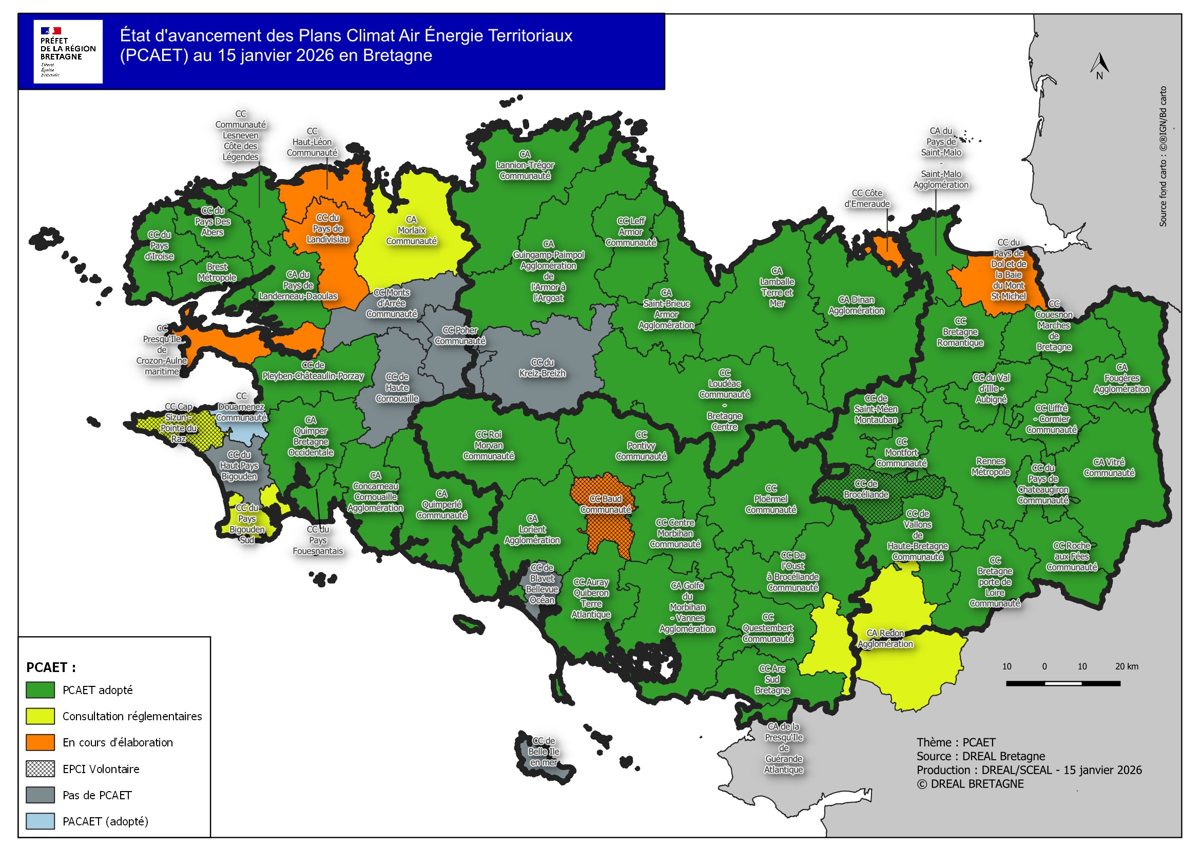 État d'avancement des Plans Climat Air Énergie Territoriaux - Situation en janvier 2026