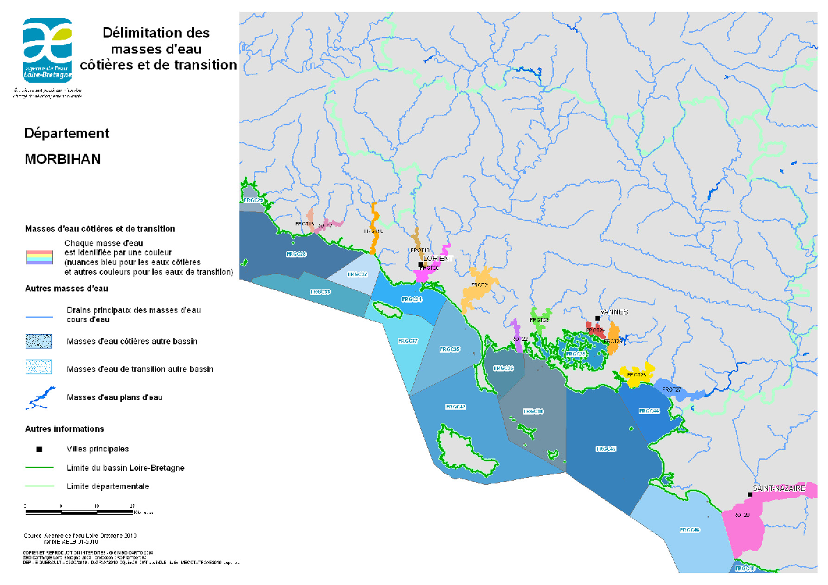 Délimitation des masses d'eau côtières et de transition - Morbihan