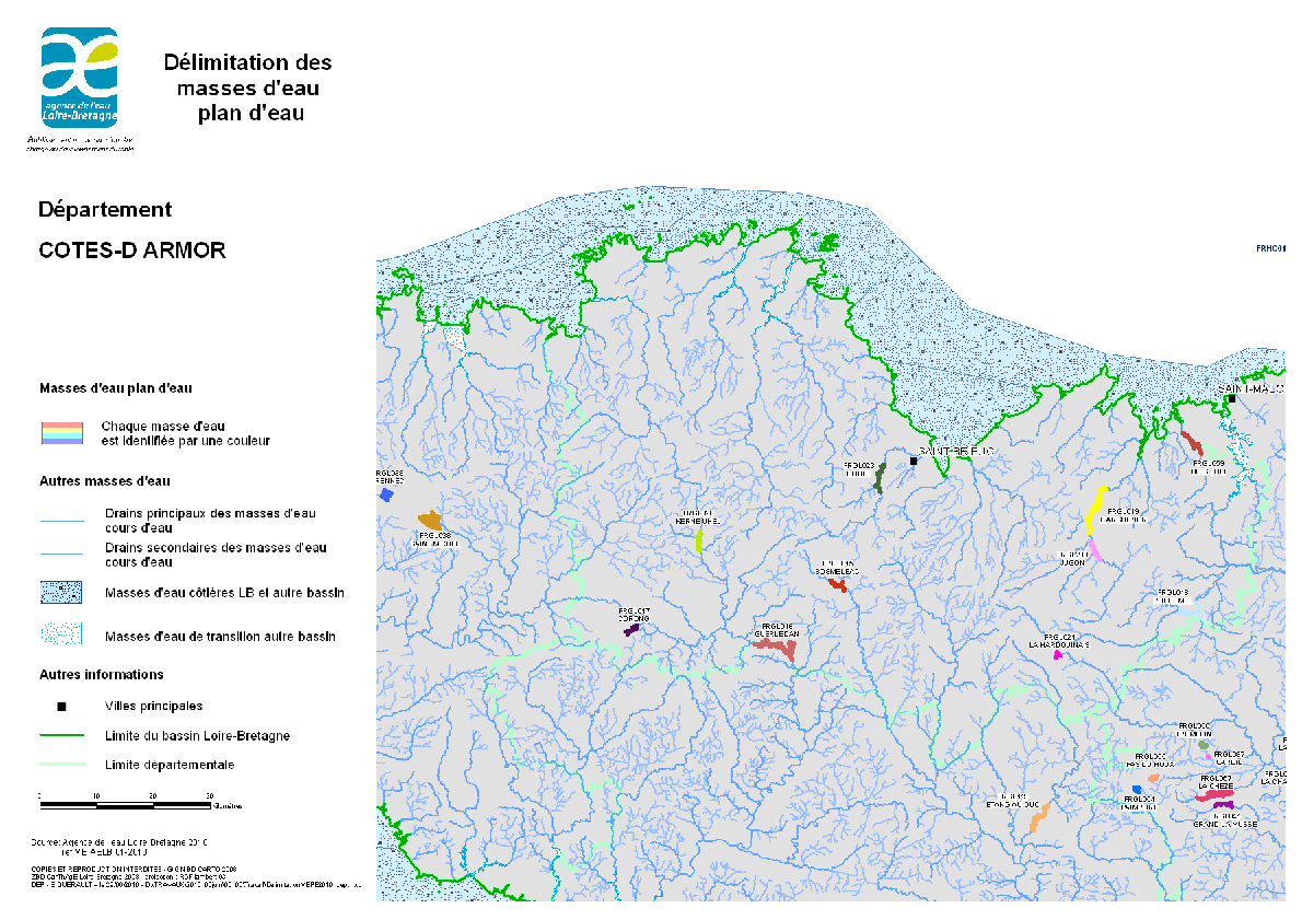 Délimitation des masses d'eau plan d'eau - Côtes d'Armor
