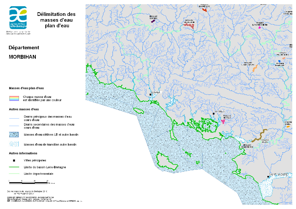 Délimitation des masses d'eau plan d'eau - Morbihan