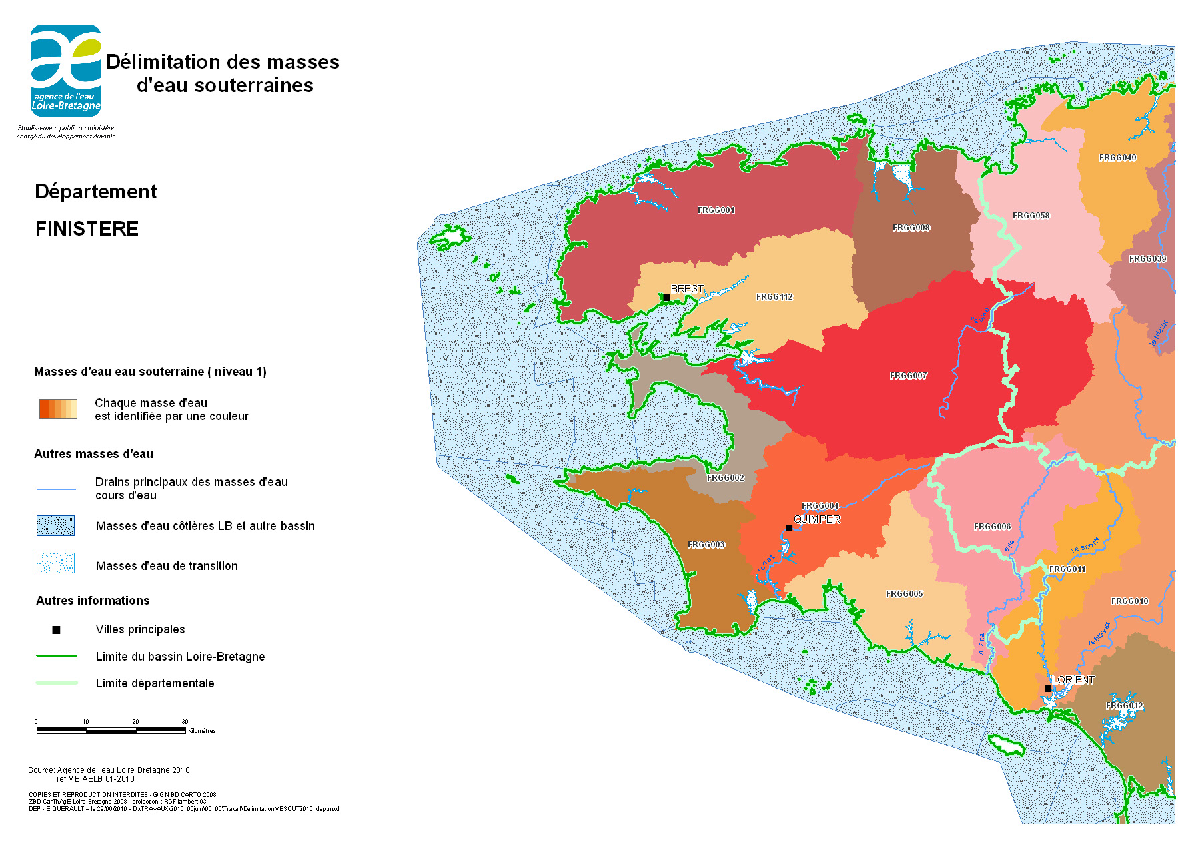 Délimitation des masses d'eau souterraines - Finistère