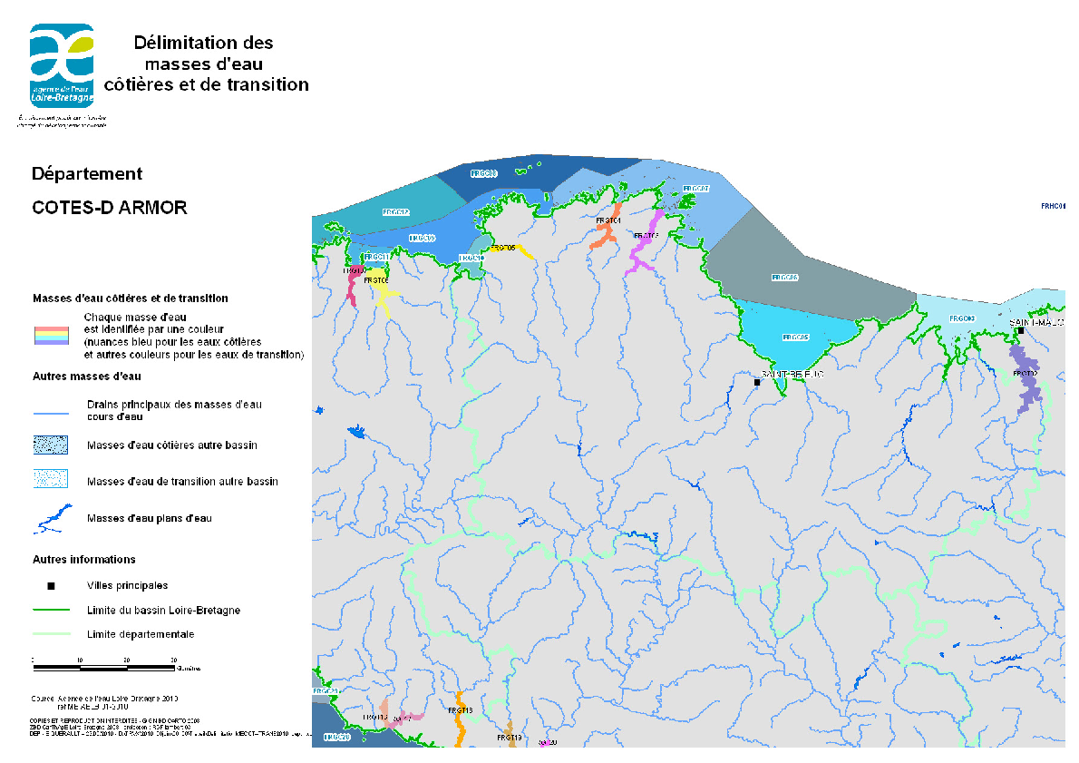 Délimitation des masses d'eau côtières et de transition - Côtes d'Armor
