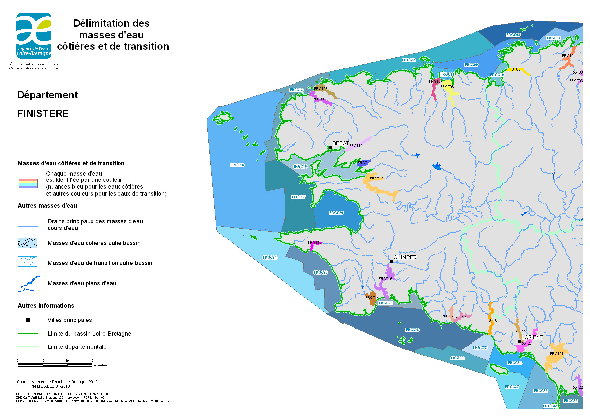 Délimitation des masses d'eau côtières et de transition - Finistère