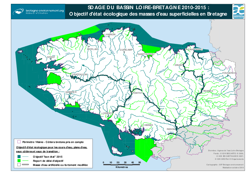 Sdage du bassin Loire-Bretagne 2010-2015 : objectifs d’état écologique des masses d’eau superficielles