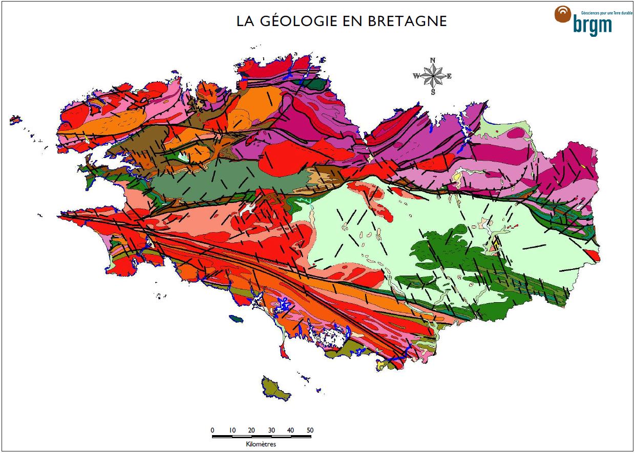 Répartition des mines bretonnes en fonction de la géologie