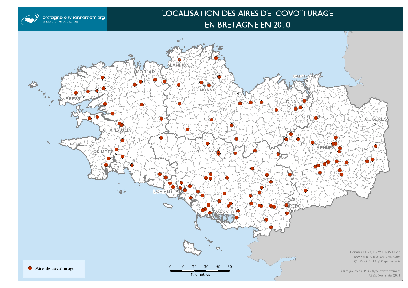 Localisation des aires de covoiturage en 2010