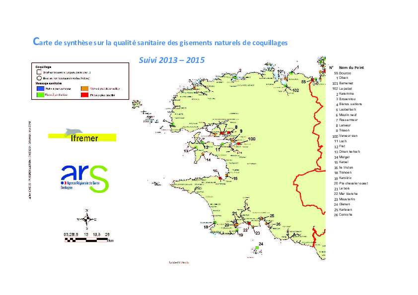 Qualité sanitaire des gisements naturels de coquillages dans le Finistère - Suivi 2013-2015