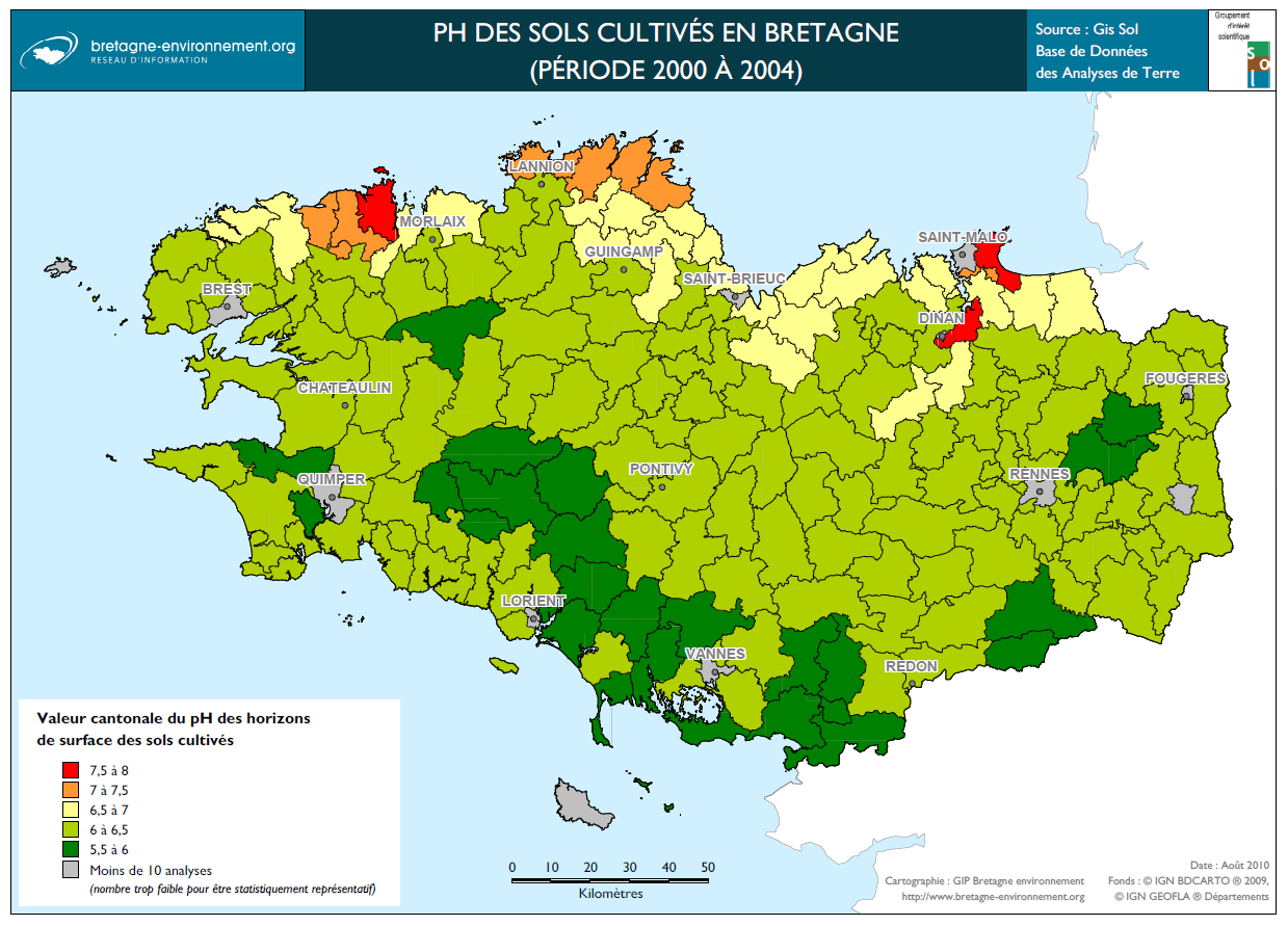 Le pH des sols cultivés bretons de 2000 à 2004