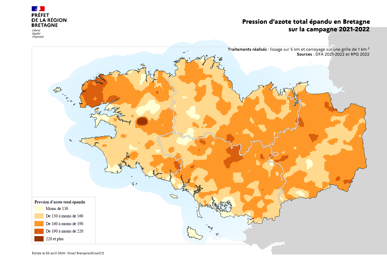 Pression de l'azote total épandu en 2021-2022