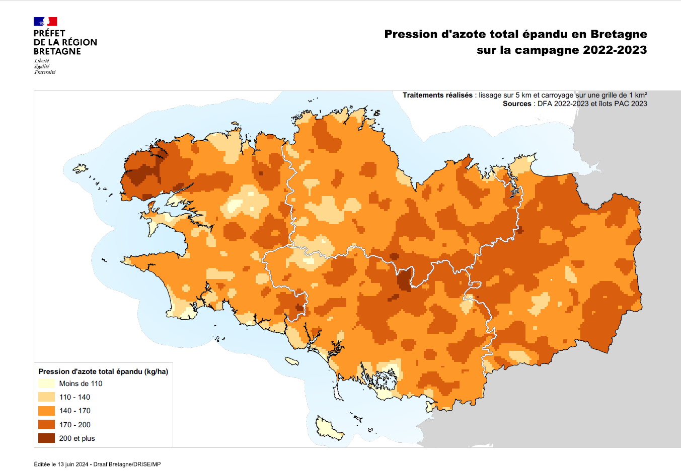 Pression de l'azote total épandu en 2021-2022