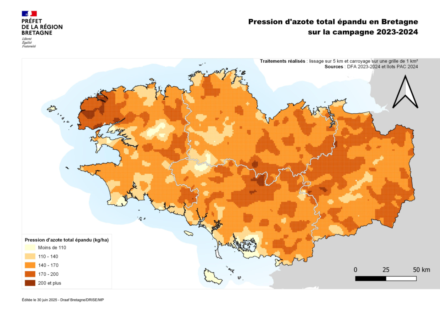 Pression de l'azote total épandu en 2023-2024