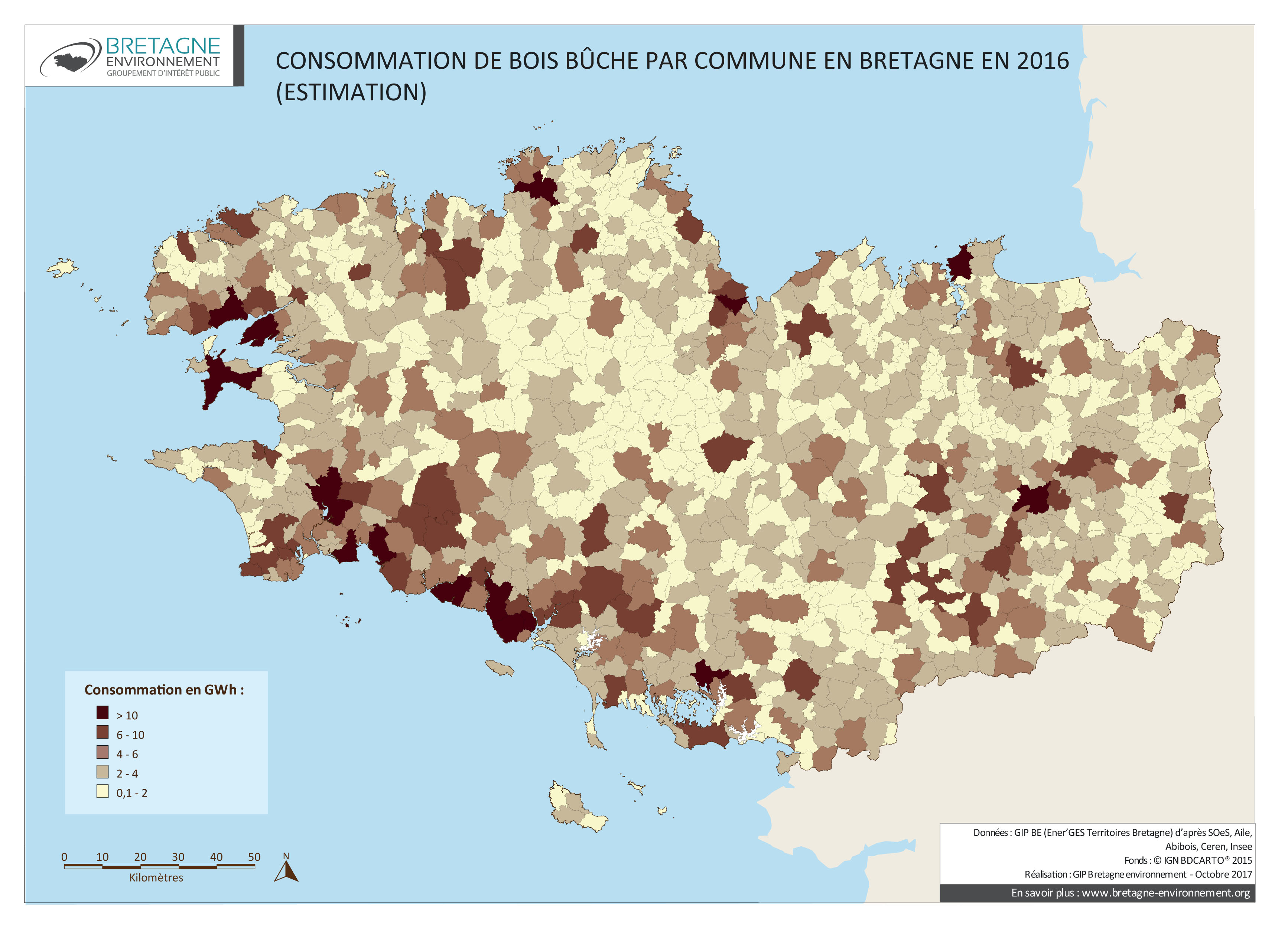 Consommation de bois bûche par commune en 2013