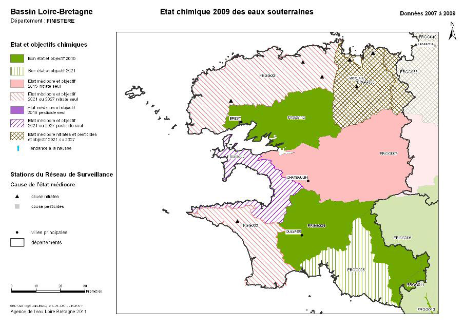État chimique 2009 des eaux souterraines - Finistère