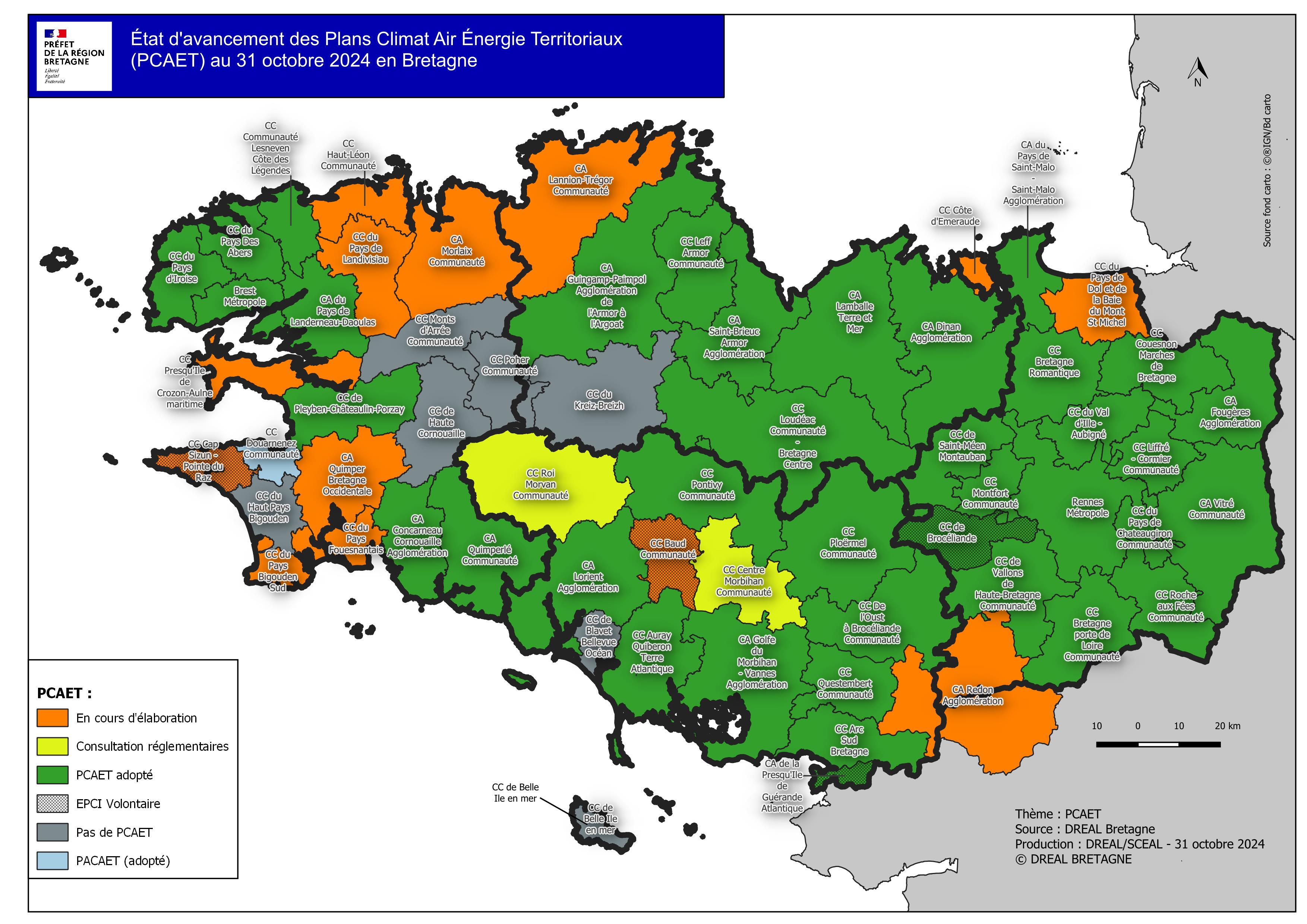 État d'avancement des Plans Climat Air Énergie Territoriaux - Situation en octobre 2024