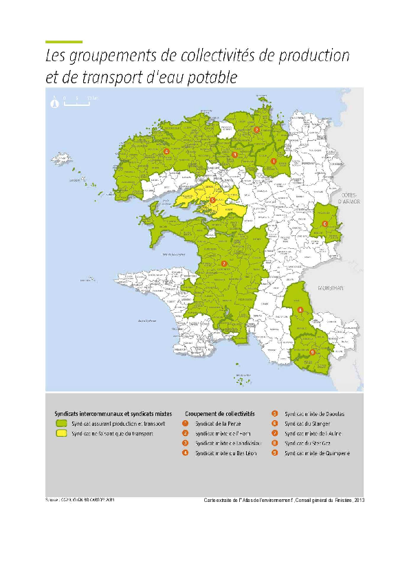 Finistère : les groupements de collectivités de production et de transport d'eau potable - Situation en 2013