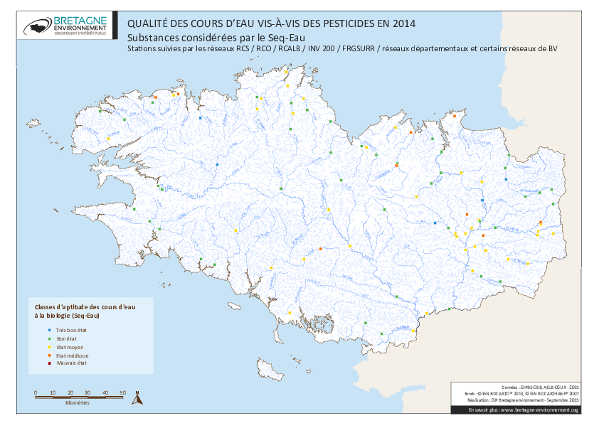Qualité des cours d'eau bretons vis-à-vis des pesticides (Seq-Eau) en 2014