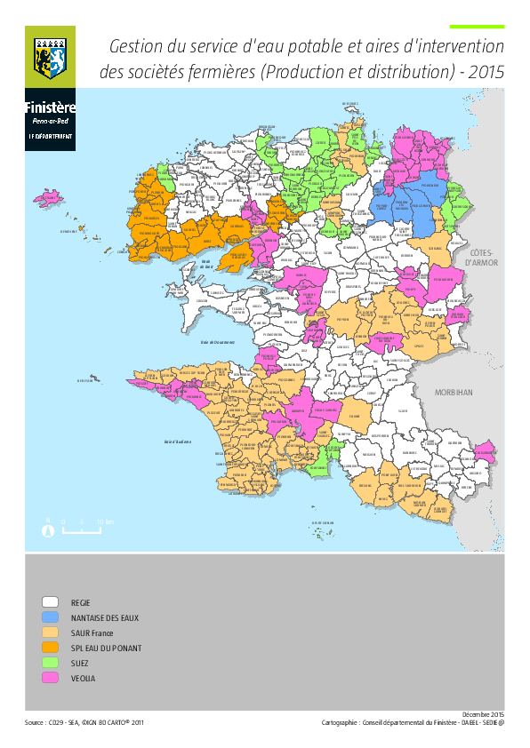 Finistère : gestion du service d'eau potable - Situation en 2015