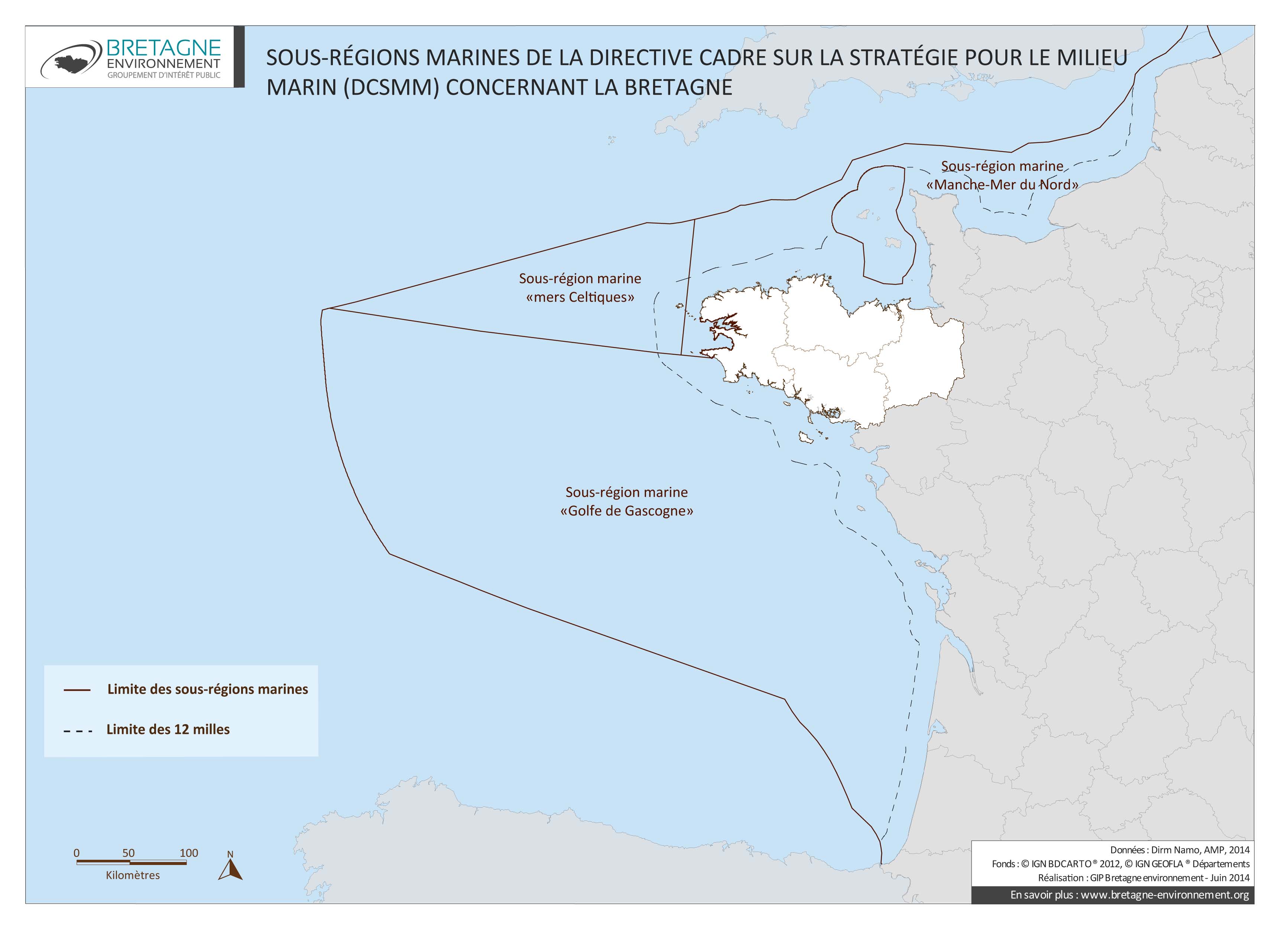 Sous-régions marines de la Directive cadre sur la stratégie pour le milieu marin concernant la Bretagne