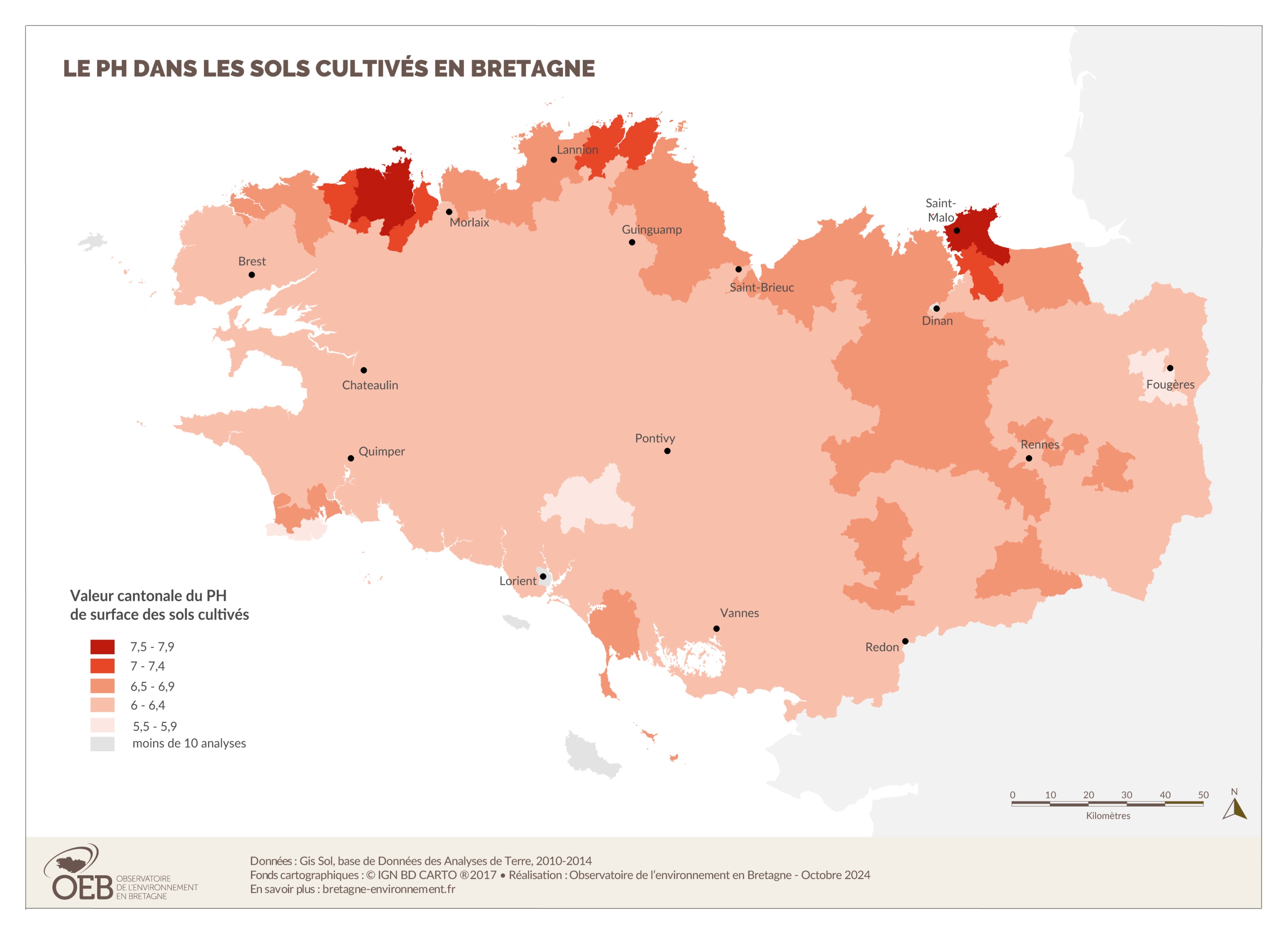 Le pH des sols cultivés bretons de 2010 à 2014