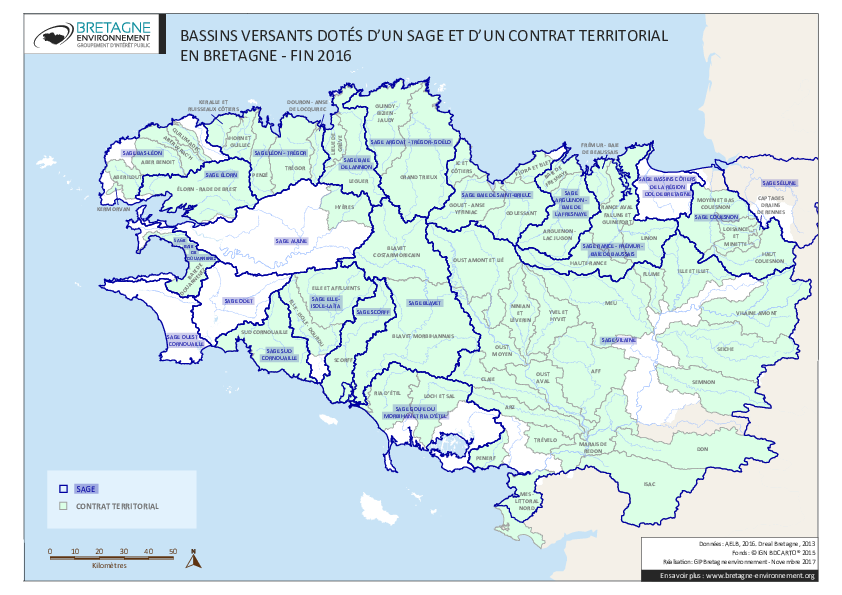Bassins versants dotés d'un Sage et d'un contrat territorial - Fin 2016