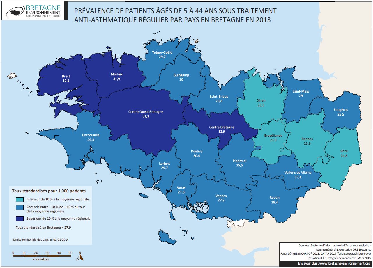 Prévalence de patients sous traitement anti-asthmatique par pays en 2013