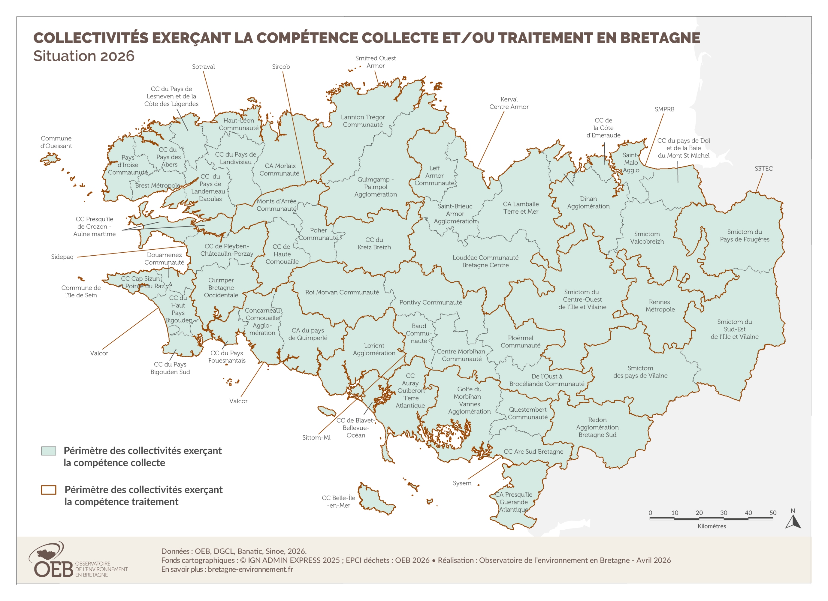 Collectivités exerçant la compétence collecte et/ou traitement en 2016