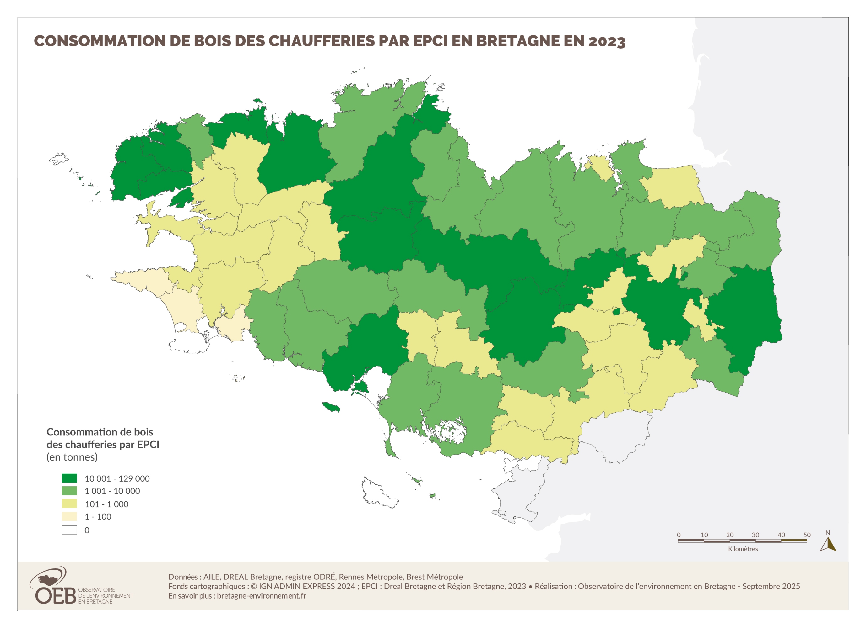 Consommation de bois des chaufferies par EPCI en Bretagne en 2023