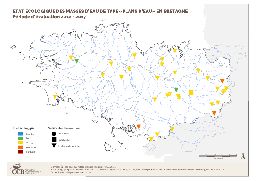 État écologique des masses d'eau de type "plans d'eau" en Bretagne - Période d'évaluation 2012 - 2017