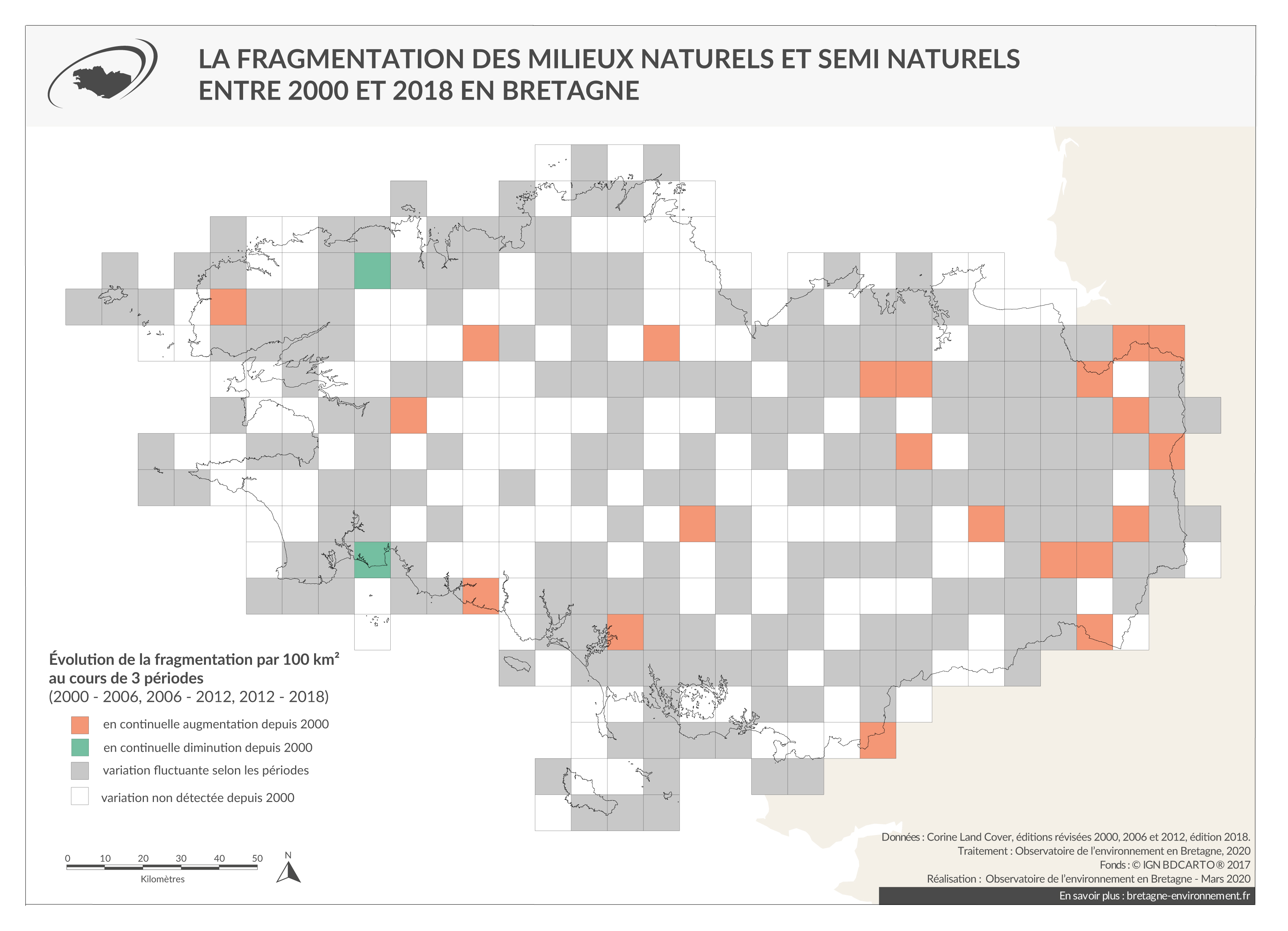 La fragmentation des milieux naturels naturels et semi naturels entre 2000 et 2018