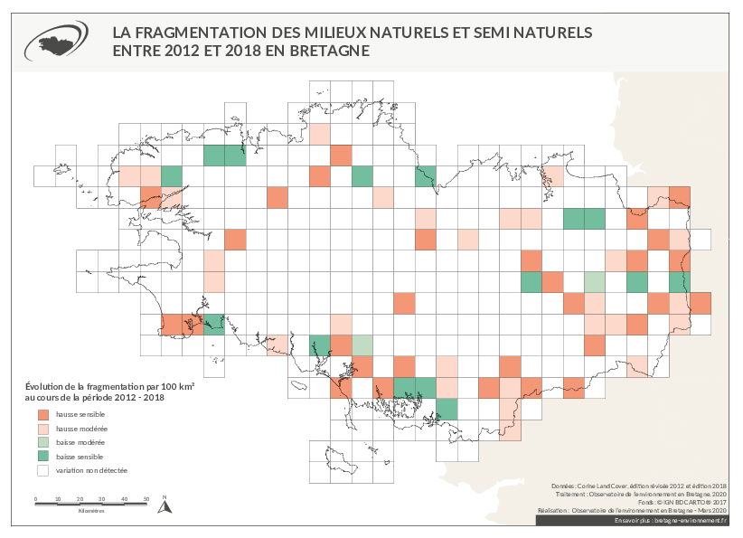 La fragmentation des milieux naturels naturels et semi naturels entre 2012 et 2018