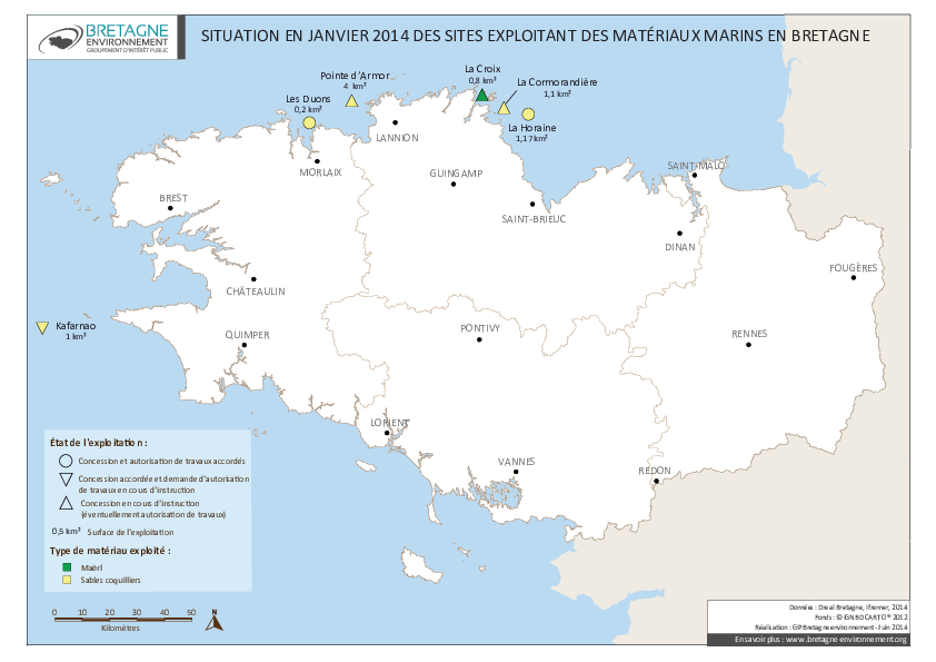 Sites exploitant des matériaux marins en 2014