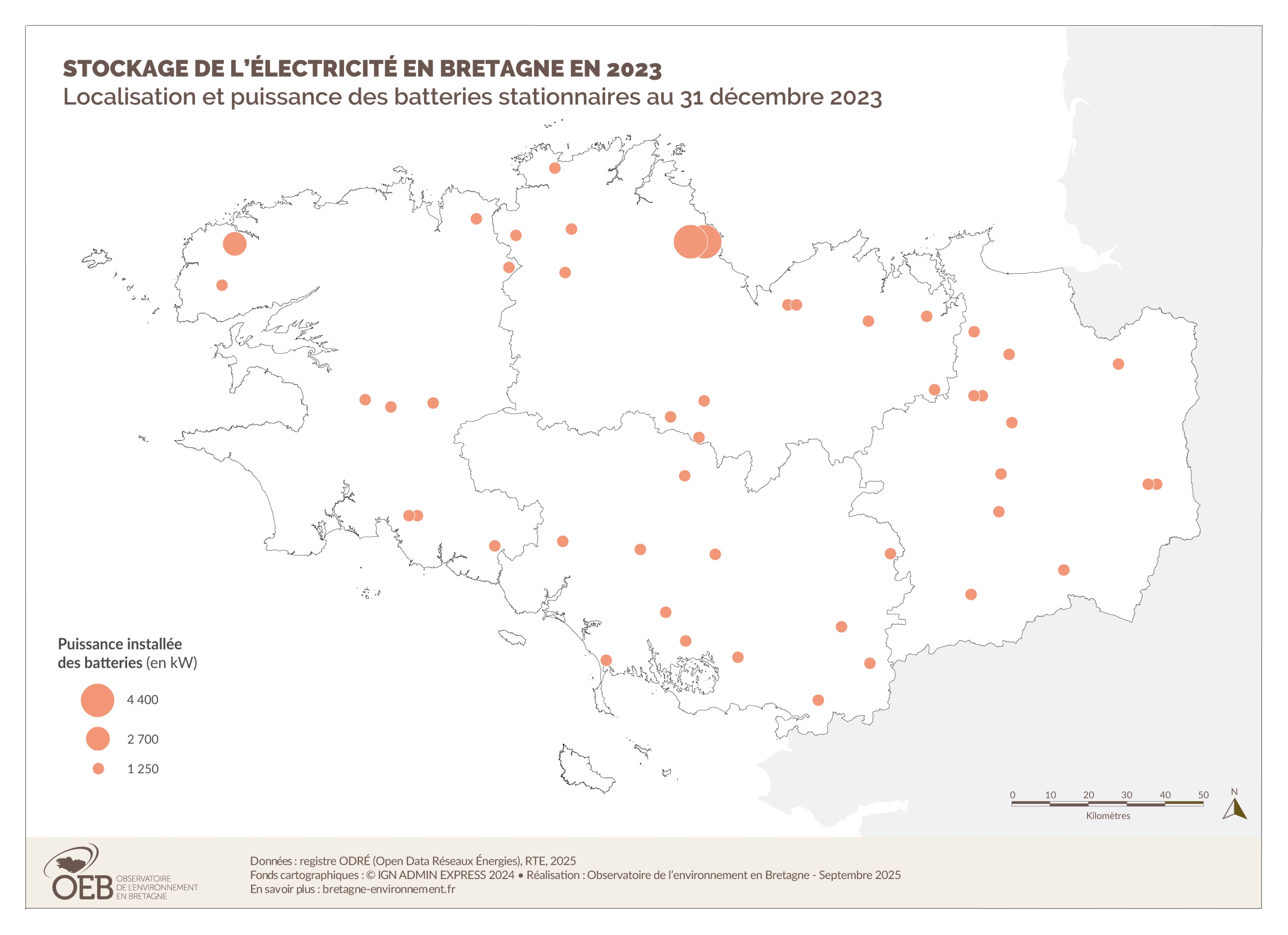Localisation et puissance des batteries stationnaires en 2023