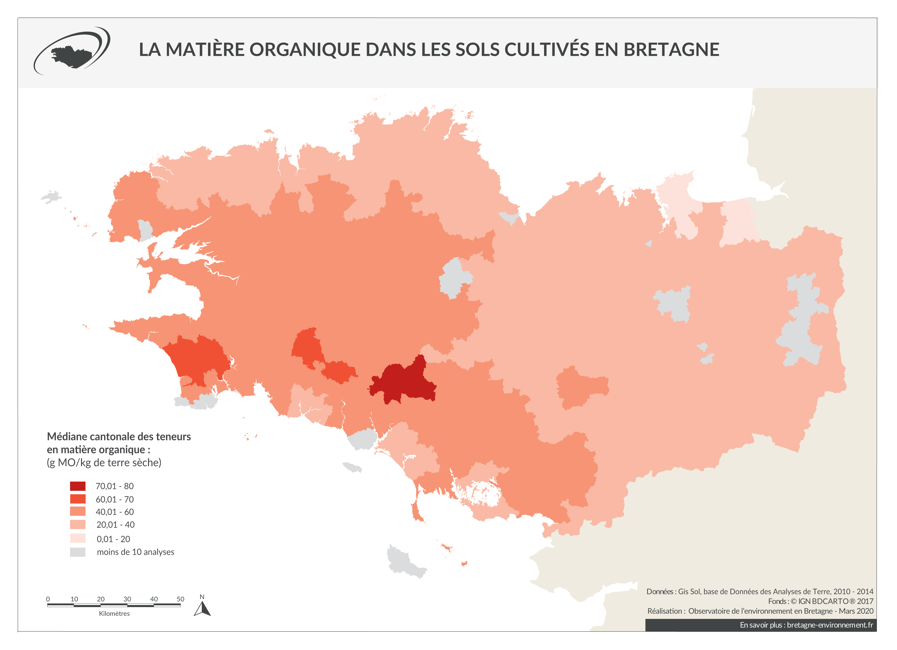 La matière organique dans les sols cultivés bretons de 2010 à 2014