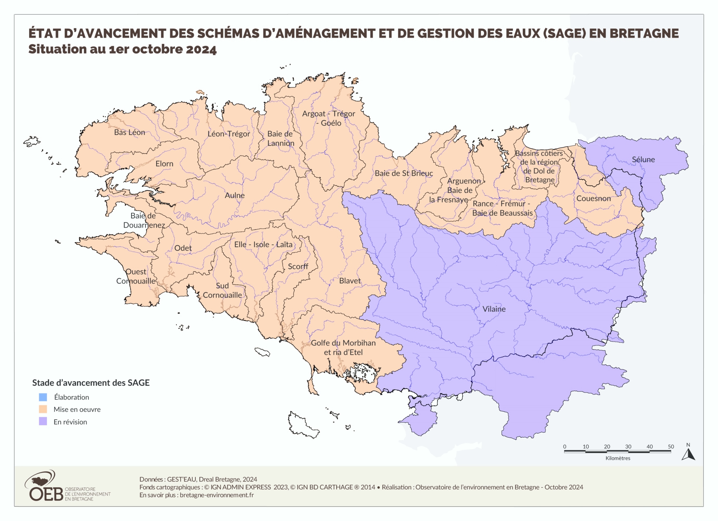 État d'avancement des Sage de Bretagne - Octobre 2024