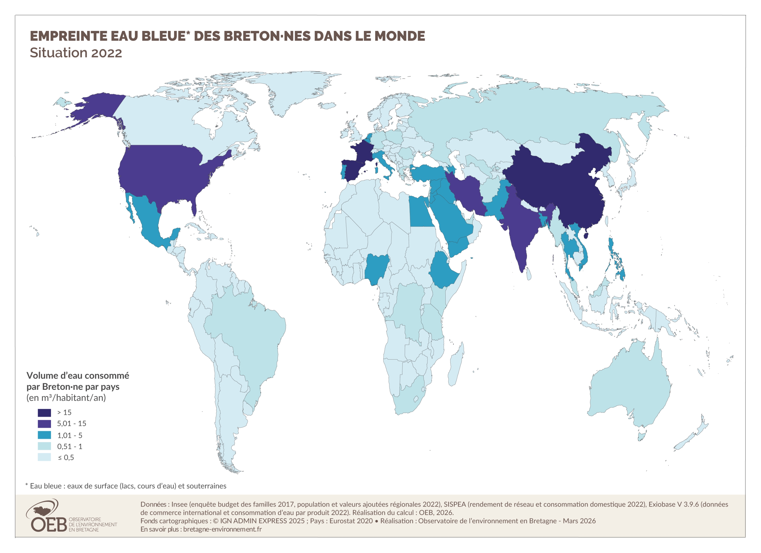 Empreinte eau bleue des breton·nes dans le monde - Situation 2022 
