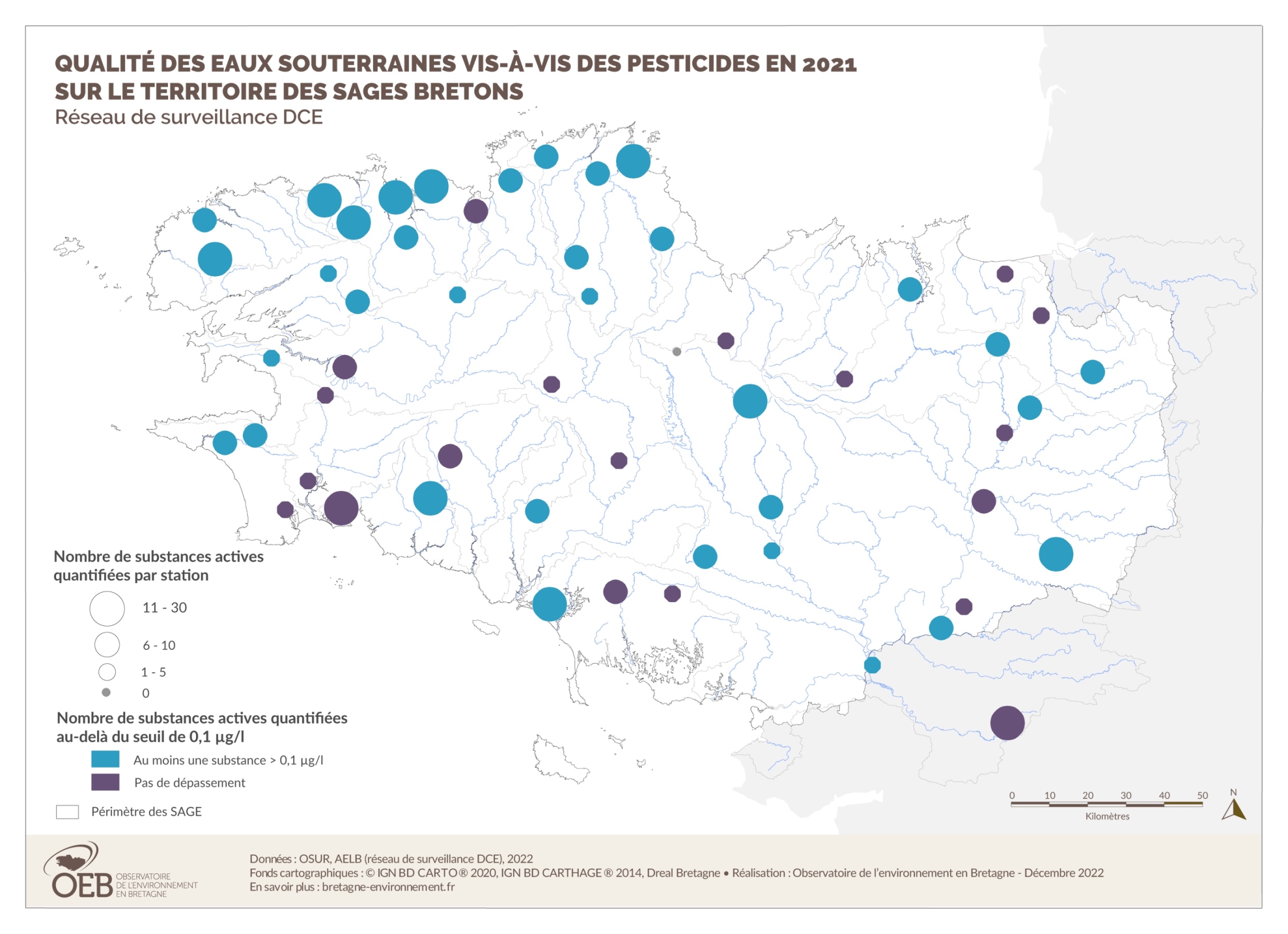 Qualité des eaux souterraines vis-à-vis des pesticides en 2015