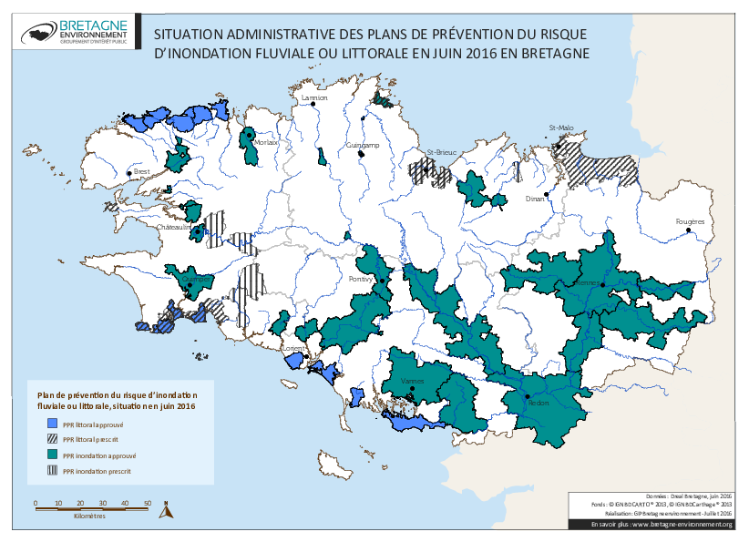 Etat d'avancement des plans de prévention du risque d'inondation fluviale ou littorale en juin 2016