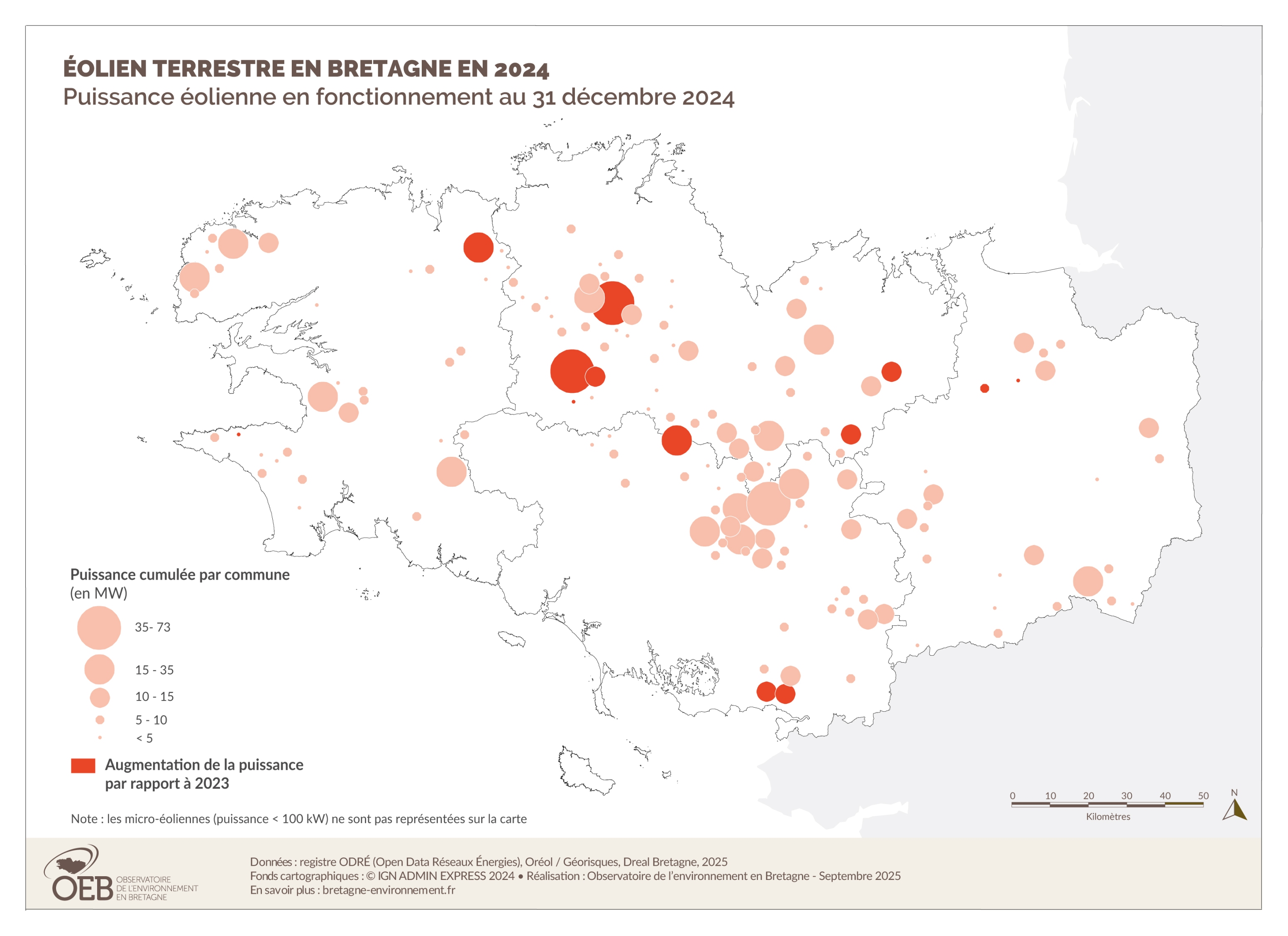 Puissance éolienne en fonctionnement en 2024 par commune