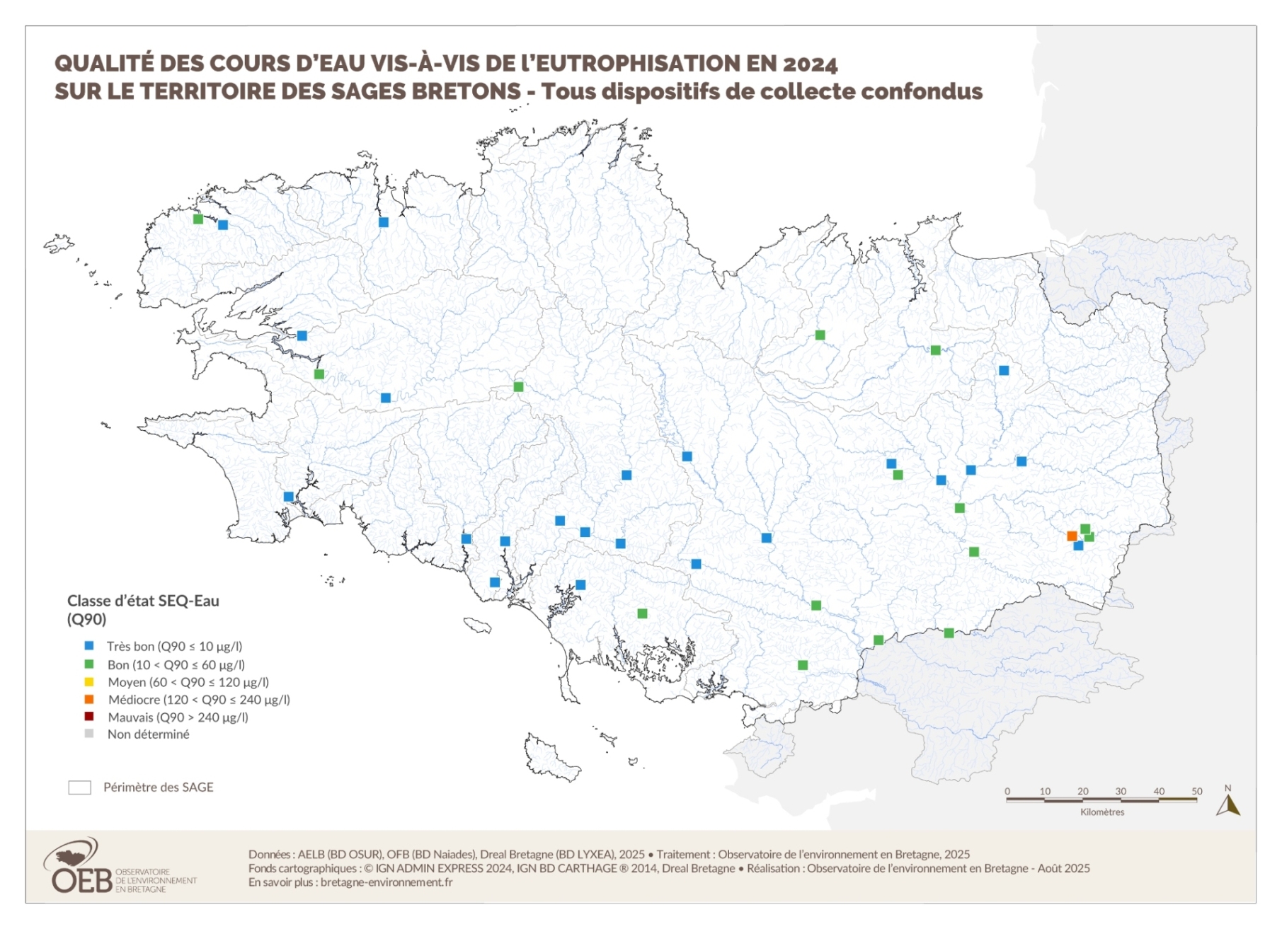 Qualité des cours d'eau vis-à-vis de l'eutrophisation en 2020