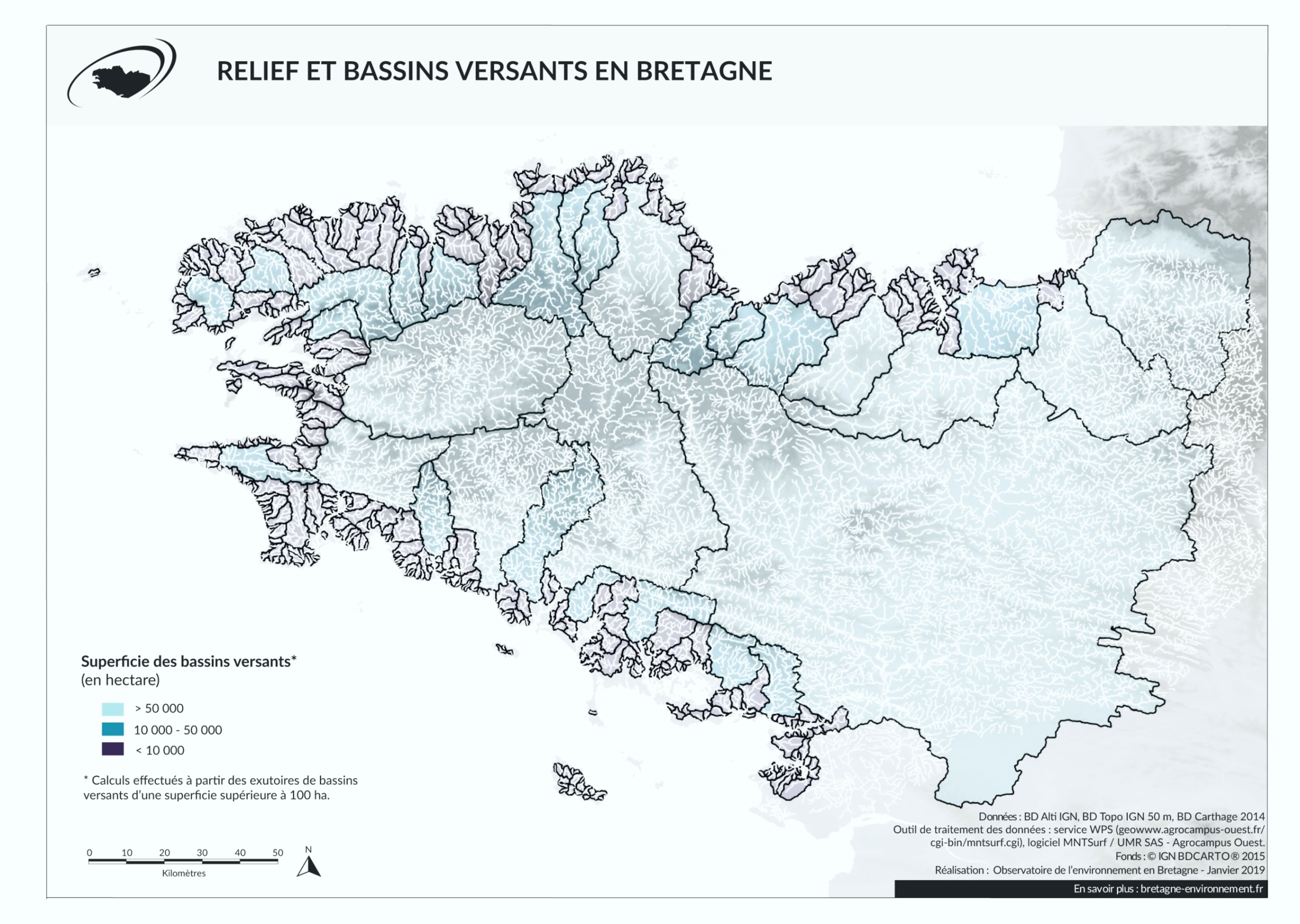 Les bassins versants (secteurs hydrographiques) en Bretagne
