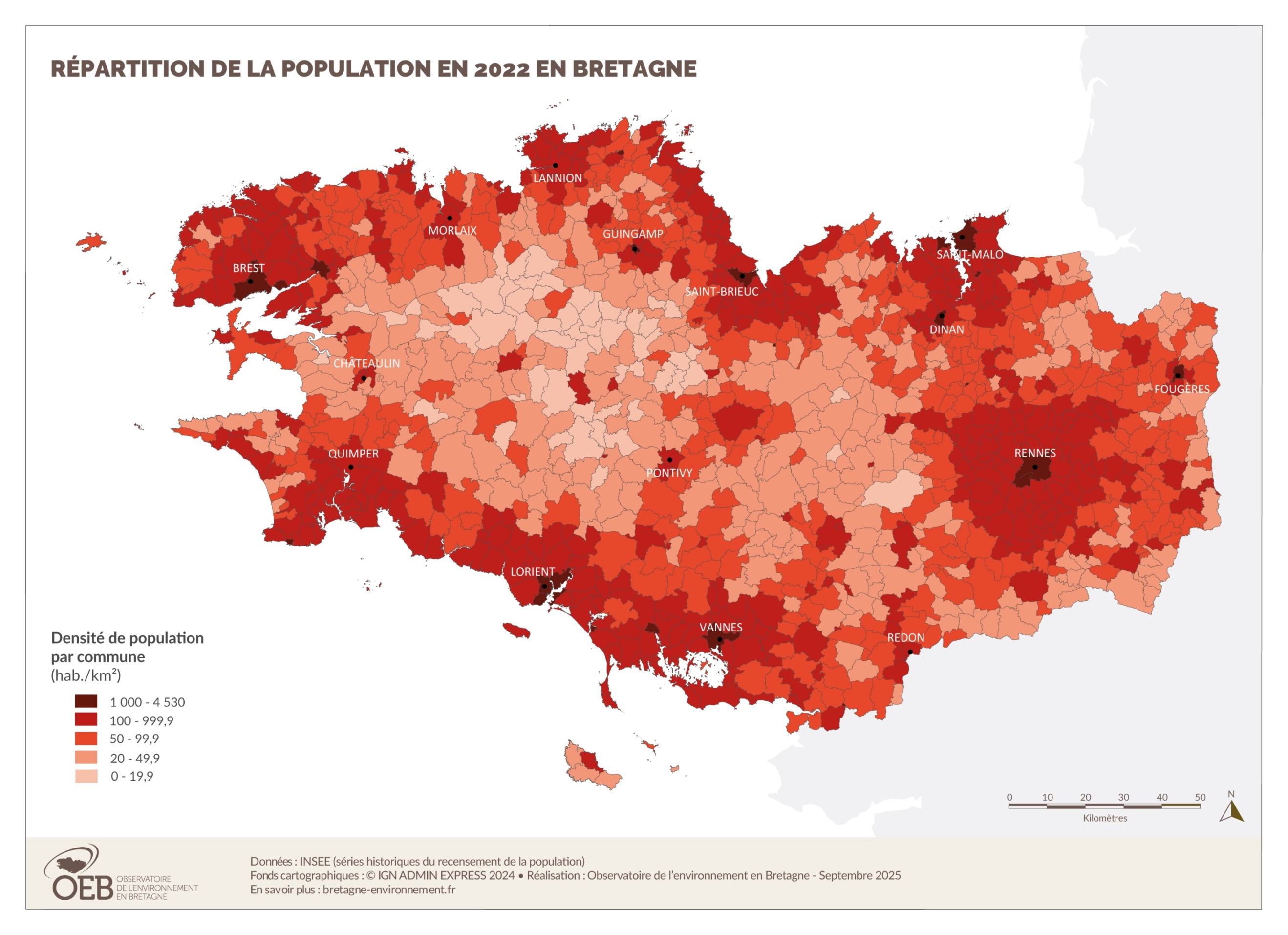 Densité de population par commune en 2022