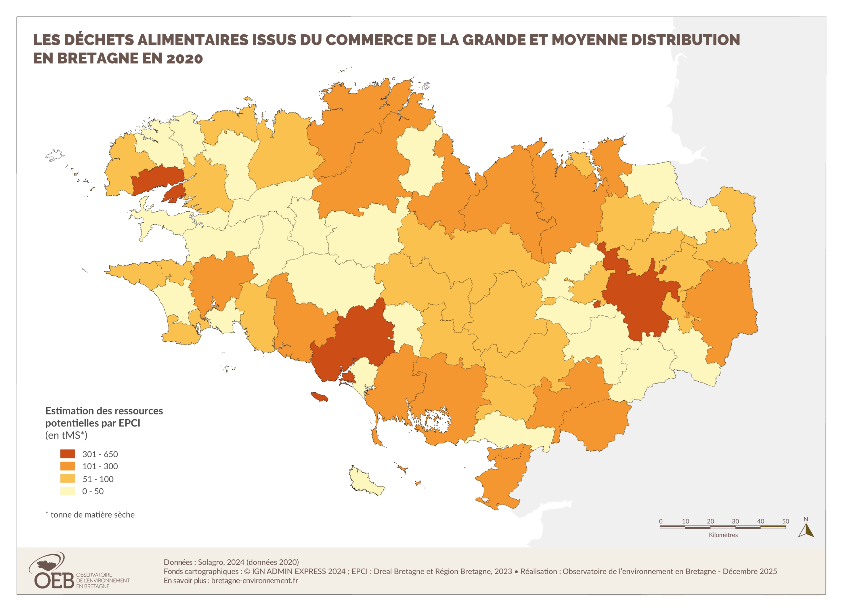 Les déchets alimentaires issus du commerce de la grande et moyenne distribution en Bretagne en 2020