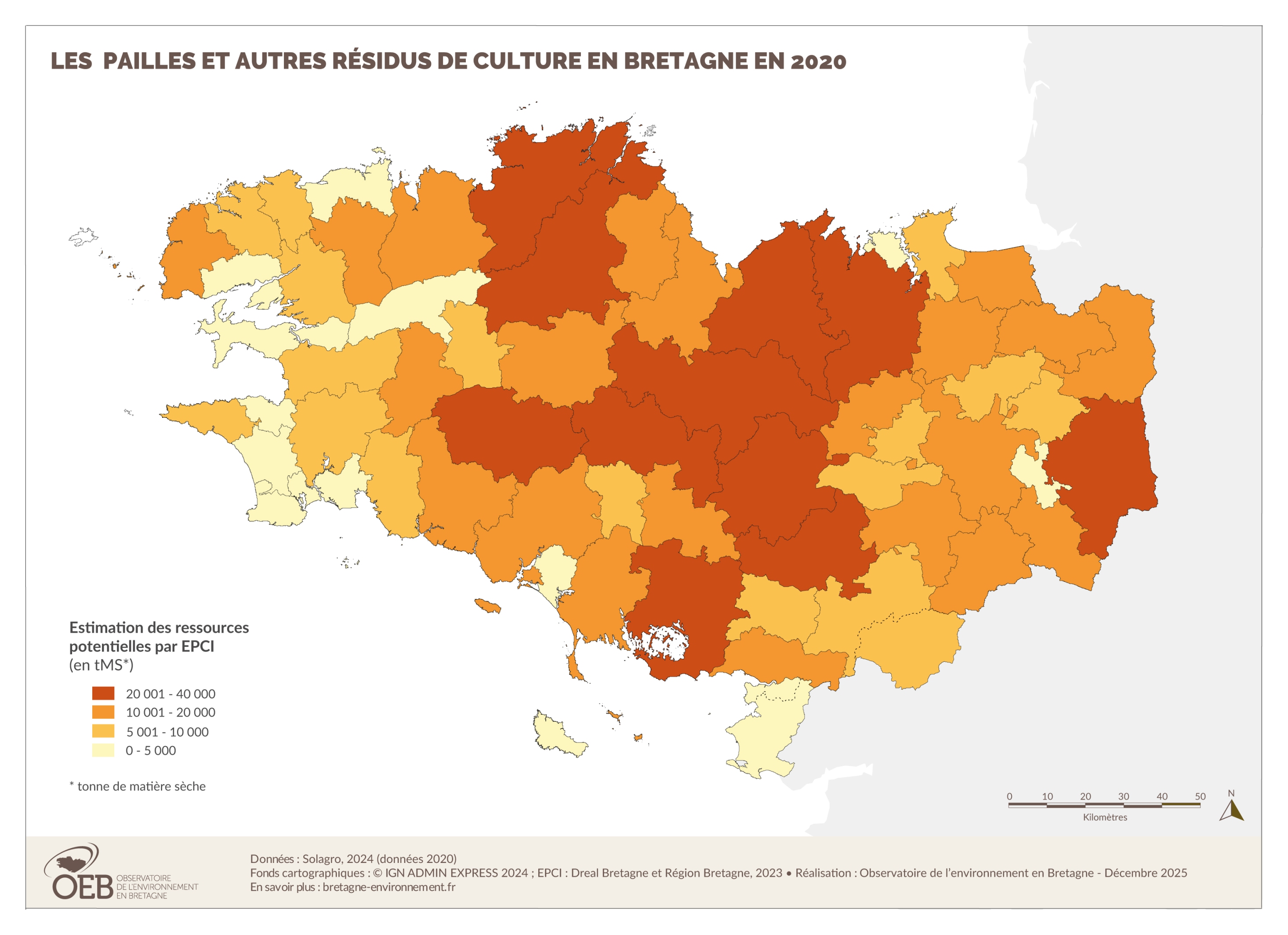 Gisement annuel de pailles et cannes de maïs par EPCI en 2015