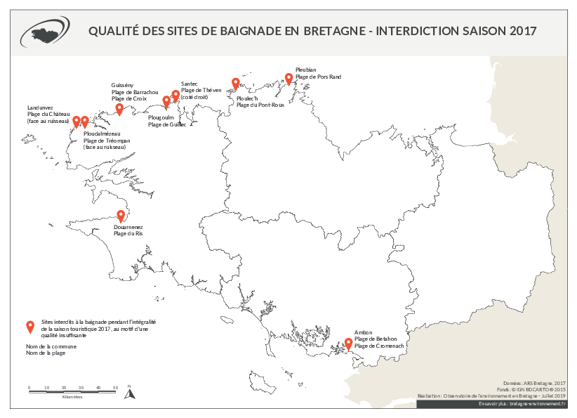 Qualité des eaux de baignade en Bretagne - Interdiction saison 2017