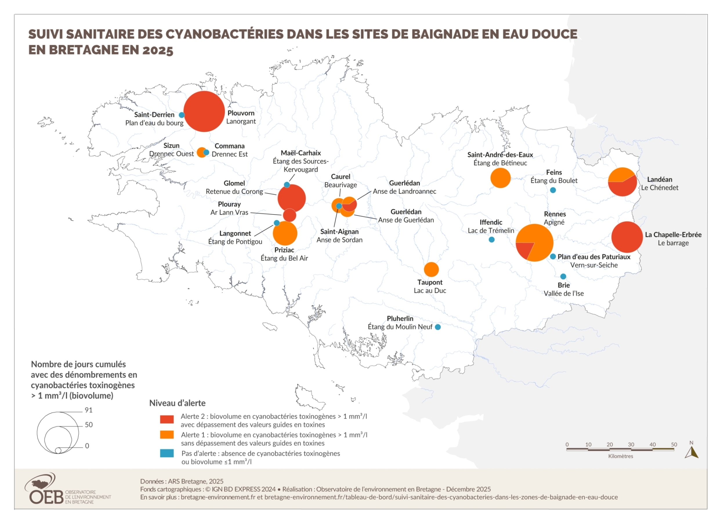 Cyanobactéries dans les eaux douces de loisir bretonnes, saison 2017